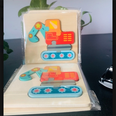 Picture of Excavator Wooden Puzzle 10x10cm - Kids Educational Toy