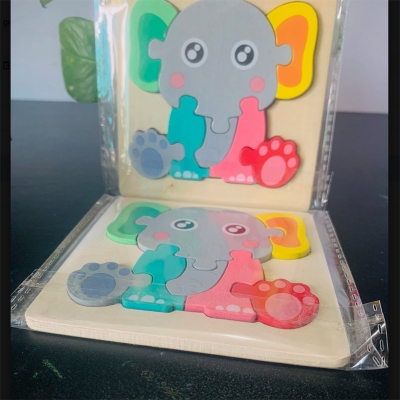 Picture of Elephant Wooden Puzzle 10x10cm - Kids Educational Toy