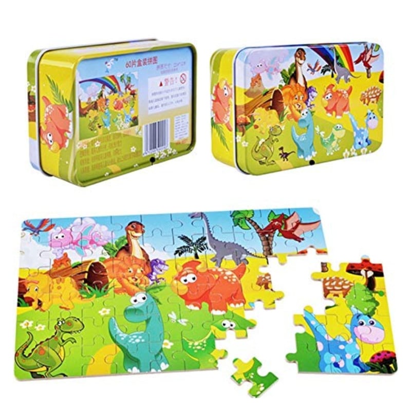 Picture of 60 Pieces Premium Wooden Puzzle - Kids Educational Toy | Colorful Print with Iron Box (Dinosaur)