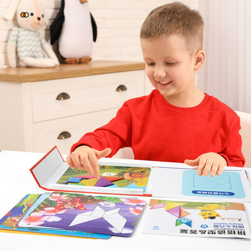 Picture of Magnetic Wooden Tangram Puzzle Book - Kids Educational Toy - Blue