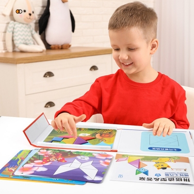Picture of Magnetic Wooden Tangram Puzzle Book - Kids Educational Toy - Blue