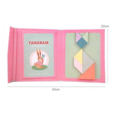 Picture of Magnetic Wooden Tangram Puzzle Book - Kids Educational Toy - Pink