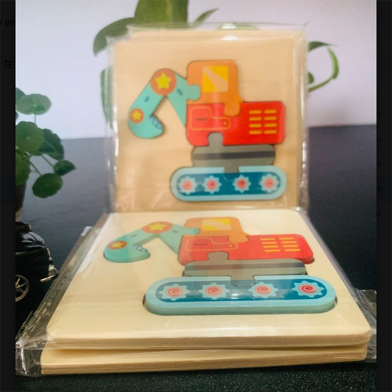 Picture of Excavator Wooden Puzzle 10x10cm - Kids Educational Toy