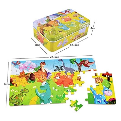 Picture of 60 Pieces Premium Wooden Puzzle - Kids Educational Toy | Colorful Print with Iron Box (Dinosaur)