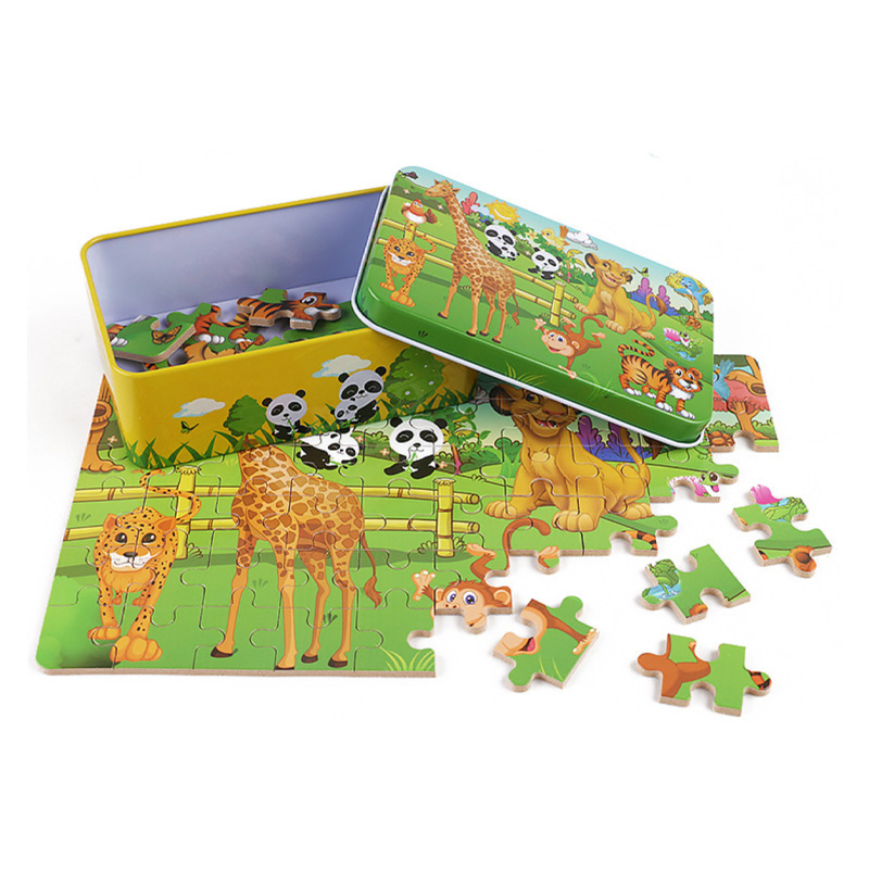 Picture of 60 Pieces Premium Wooden Puzzle - Kids Educational Toy | Colorful Print with Iron Box (Zoo)
