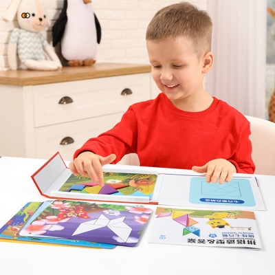 Picture of Magnetic Wooden Tangram Puzzle Book - Kids Educational Toy - Pink