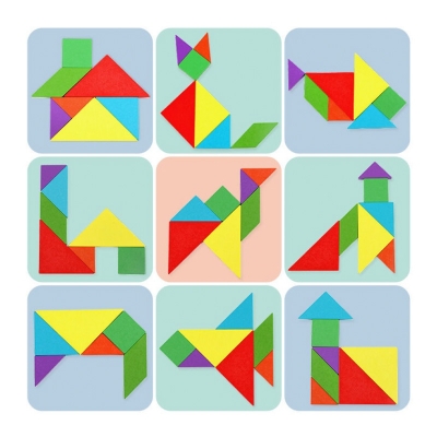 Picture of Magnetic Wooden Tangram Puzzle Book - Kids Educational Toy - Pink