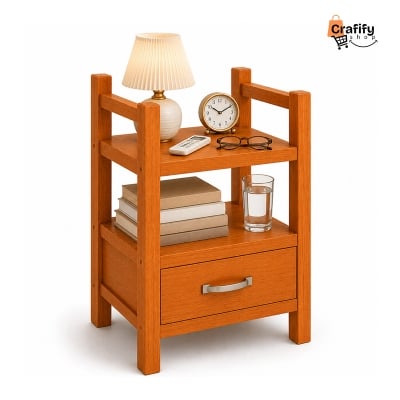 Picture of Elite Wooden Bedside Storage Table – Natural Wood Finish-Material: Mahogany Wood