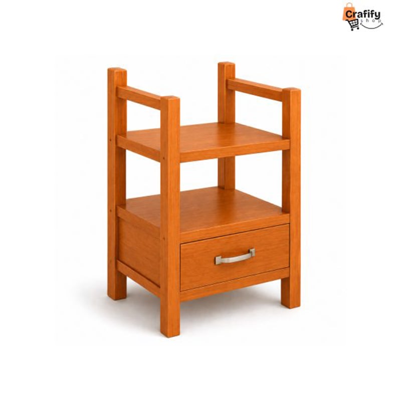 Picture of Elite Wooden Bedside Storage Table – Natural Wood Finish-Material: Mahogany Wood