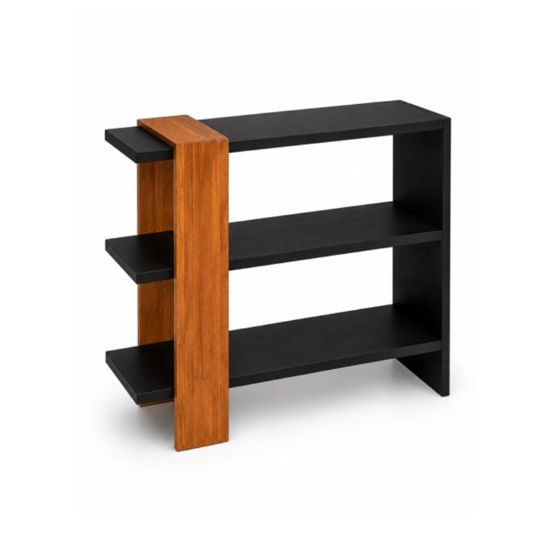 Picture of Wooden Decorative Storage Shelf – Black & Natural Wood Finish-Material: Mahogany Wood-Length: 18 Inches,Width: 16 Inches,Height: 30 Inches
