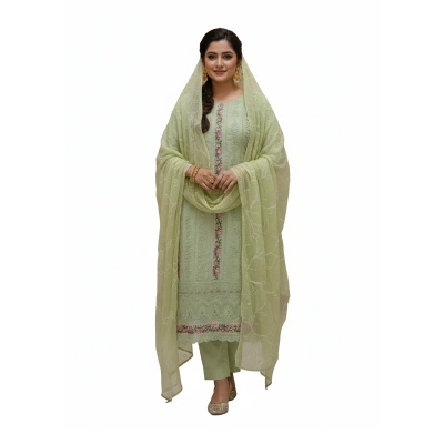 Picture of Premium Georgette Pastel Green Embroidered Kurti Set for Women