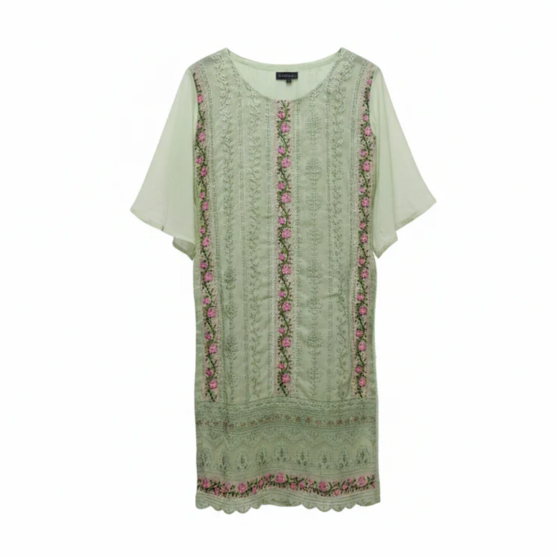 Picture of Premium Georgette Pastel Green Embroidered Kurti Set for Women