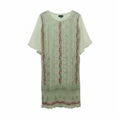 Picture of Premium Georgette Pastel Green Embroidered Kurti Set for Women