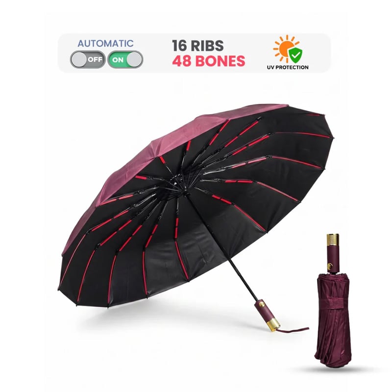 Picture of Rahman Windproof 16 Rib Auto Open Close Strong Frame Umbrella (48 Bones)-Deep Green
