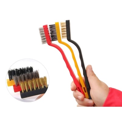 Picture of 3 Pcs Wire Brush Set, Cleaning stove, Tool Kit - Brass, Nylon, Stainless Steel Bristles-Multicolor