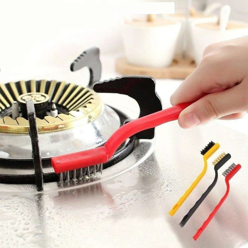 Picture of 3 Pcs Wire Brush Set, Cleaning stove, Tool Kit - Brass, Nylon, Stainless Steel Bristles-Multicolor