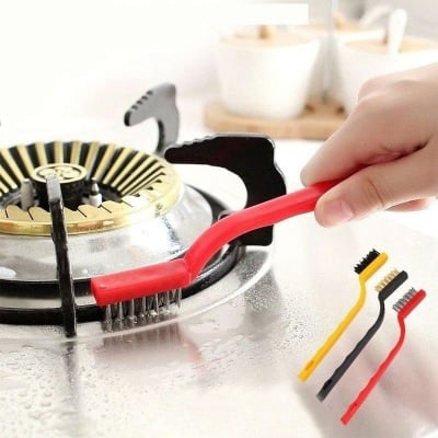 Picture of 3 Pcs Wire Brush Set, Cleaning stove, Tool Kit - Brass, Nylon, Stainless Steel Bristles-Multicolor