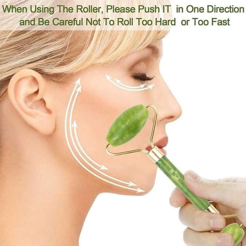 Picture of 2 Pcs Lyria Brand Jade Roller & Guasha,Face Roller, Facial Beauty Roller Skin Care Tools For Anti wrinkle face Body Eyes Neck Massage-Olive