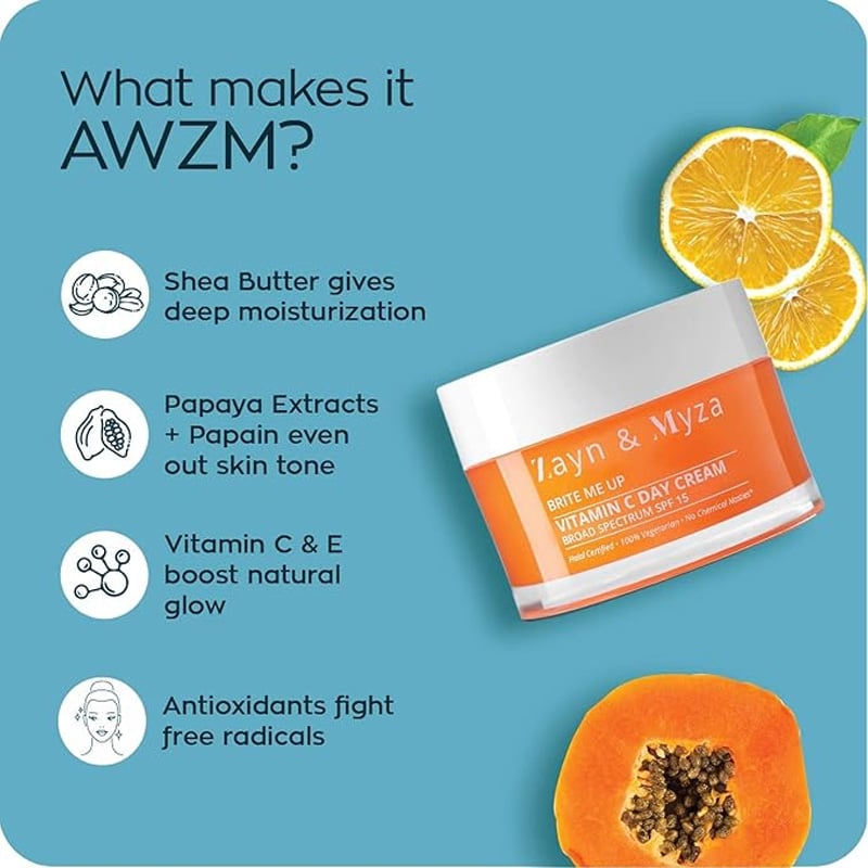 Picture of Z & M Vitamin C Brightening Day Cream | SPF 15 with UVA/UVB Sun Protection | Moisturizer For Glowing skin | Fades Dark Spots | SLS & Paraben Free | For all skin types - 50 gm