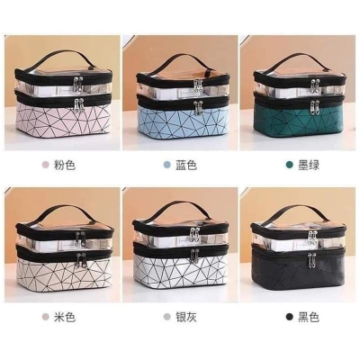 Picture of Makeup Bag Cosmetic Bag Travelling Double Layer Makeup Bag Organizer  Medium Case For Women Girls Reusable Bags-Multicolor