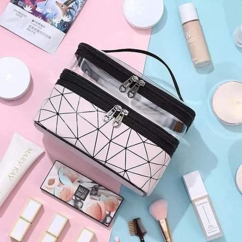 Picture of Makeup Bag Cosmetic Bag Travelling Double Layer Makeup Bag Organizer  Medium Case For Women Girls Reusable Bags-Multicolor