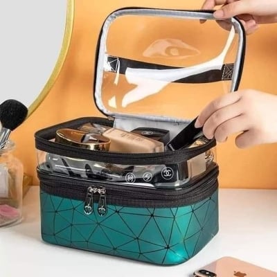 Picture of Makeup Bag Cosmetic Bag Travelling Double Layer Makeup Bag Organizer  Medium Case For Women Girls Reusable Bags-Multicolor