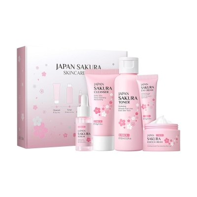 Picture of Laikou Japan Sakura Skin Care Set - 5pcs [serum Cream Toner Eye Cream Cleanser Combo]-Light Pink