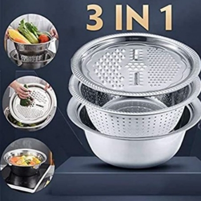 Picture of 3 In 1 Stainless Steel Drain Basket Vegetable Cutter