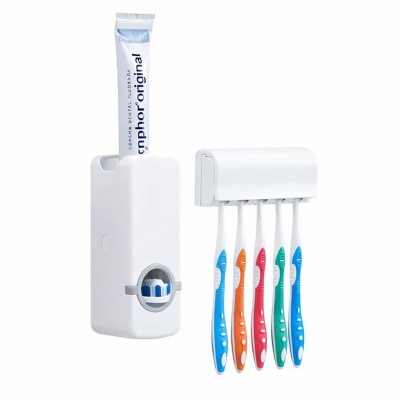 Picture of Automatic Toothpaste Dispenser and Brush Holder Set (White)