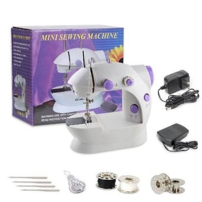 Picture of Electric Mini Sewing Machine Home Hand Machine To Sew Speed Adjustment Light Handheld Sewing Machine maquina de costura coser (White)