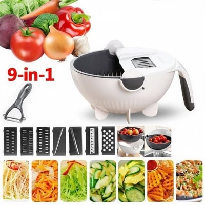 Picture of New 10 in 1 Multifunction Magic Rotate Vegetable Cutter with Drain Basket Vegetables Chopper Veggie Slicer Kitchen Tool with 8 Dicing Blades (Multicolor)