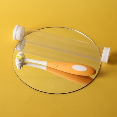 Picture of Children's Toothbrush new 2-12 years old three-sided three-dimensional non-slip handle  5d baby child soft hair toothbrush -1pcs (Orange)