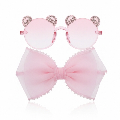 Picture of Stylish Bear Shape Stone Sunglass & Bow Clip Combo (Pink,0-3 years)