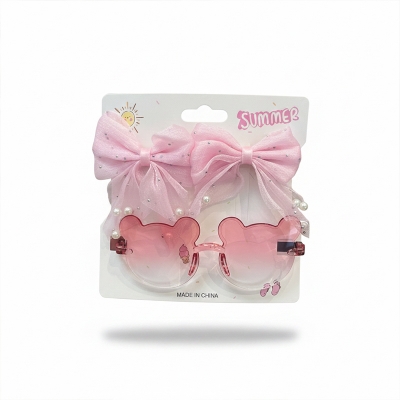 Picture of Cute Sunglass Summer Fashion Set – Sunglass + Hair Clips for Little Princess (Pink,0-3 years)