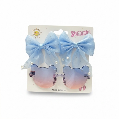 Picture of Cute Sunglass Summer Fashion Set – Sunglass + Hair Clips for Little Princess (Blue,0-3 years)