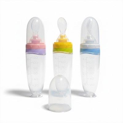 Picture of Baby rice paste bottle 120ml squeeze feeding spoon full silicone suction cup rice paste spoon complementary food feeding tableware -1pcs (Multicolor)