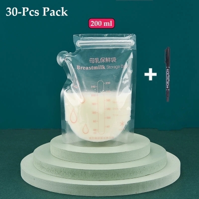 Picture of 30Pcs/bag Breast Milk Storage Bags Moisture-proof And leak-proof Food Freezer Breast Milk Storage Bag With Marker Pen (30Pcs+ Marker Pen)