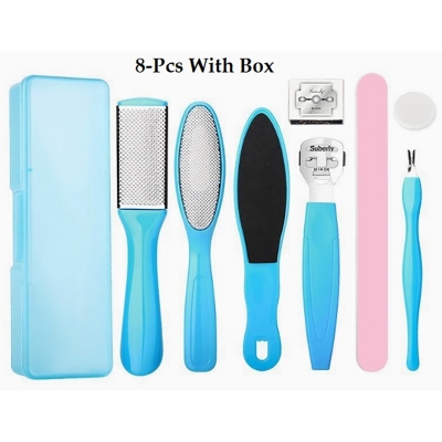 Picture of 8-Pcs/Set Stainless-Steel Dead Skin Shaved Foot  Scrubber Exfoliating Scrubber Heel With Box or Without box (8-Pcs With Box)