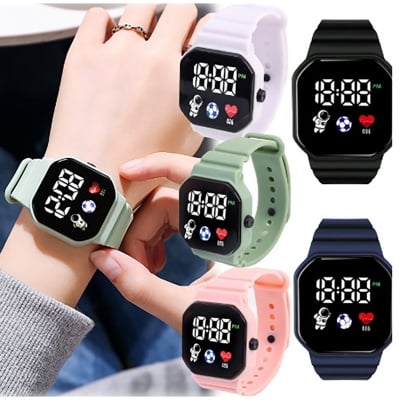 Picture of Children's Astronaut Electronic Watch Simple LED Display Fashion Silicone Watch Band Square Cute Fashion Kids Electronic Watches 1Pcs (MultiColor)