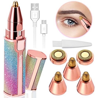 Picture of 2 in 1 Eyebrow Trimmer & Face Hair Remover for Women wirh Light Rechargeable Waterproof Painless Facial Hair Removal for Lips Nose Face Body (Multicolor)