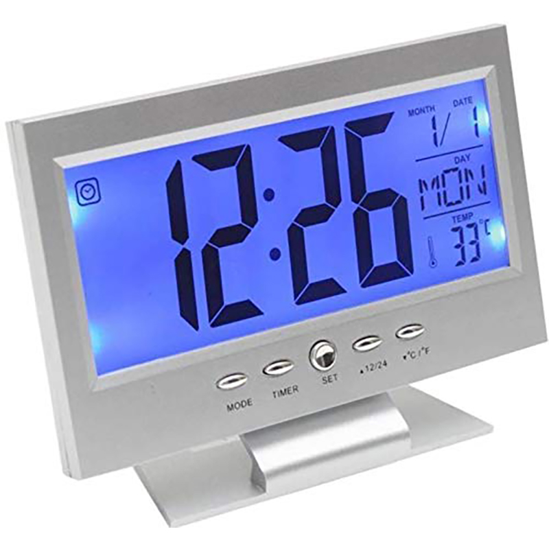 Picture of Digital table clock Voice Control LED Snooze Alarm Clock with Date; Time; Temperature Calendar Automatic Back-light (Multicolor)