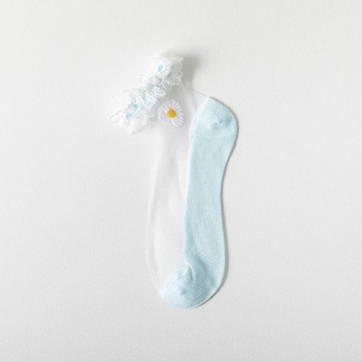 Picture of China Yuki Comfortable and cool daisy ice silk transparent socks for women (Light blue,Int: One size)