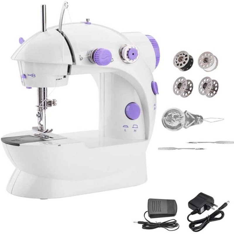 Picture of Electric Mini Sewing Machine Home Hand Machine To Sew Speed Adjustment Light Handheld Sewing Machine maquina de costura coser (White)