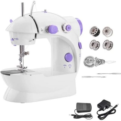 Picture of Electric Mini Sewing Machine Home Hand Machine To Sew Speed Adjustment Light Handheld Sewing Machine maquina de costura coser (White)