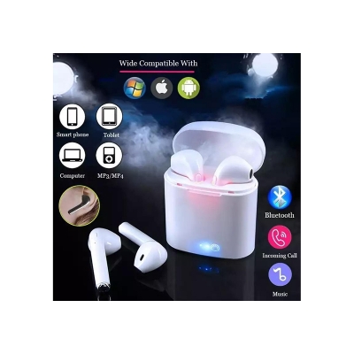 Picture of HBQ I7S TWS Double Dual Mini Wireless 4.1 Bluetooth Earphone With Power Case - White (White)