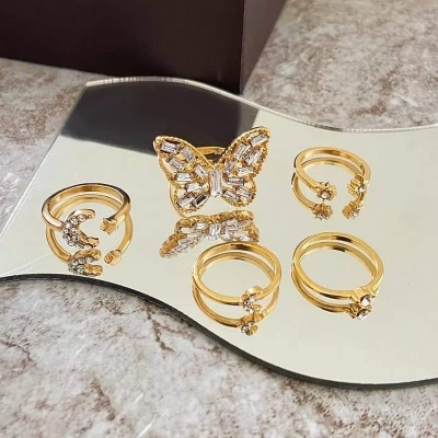 Picture of Stylish Butterfly Ring Set for girls/Women- 5Pcs Set (Gold,Adjustable)