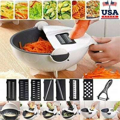 Picture of New 10 in 1 Multifunction Magic Rotate Vegetable Cutter with Drain Basket Vegetables Chopper Veggie Slicer Kitchen Tool with 8 Dicing Blades (Multicolor)