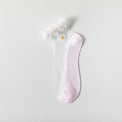 Picture of Lace Flower Comfortable cotton bamboo fiber garbage socks for women (Light Pink,Int: One size)