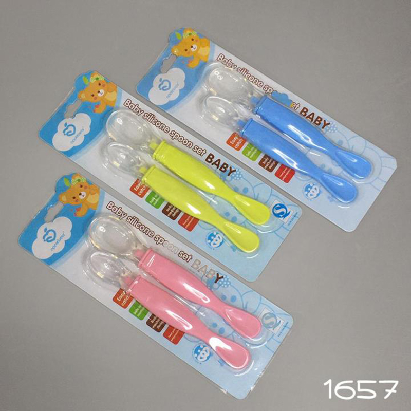 Picture of Applebear 2-Pcs Set Baby Feeding Silicone Spoon - Soft Silicone Spoon (Multicolor)