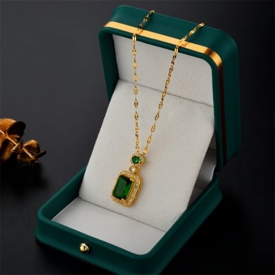 Picture of Green luxury Double Stone Neckless for Stylish Girls or Women (Gold,Adjustable)